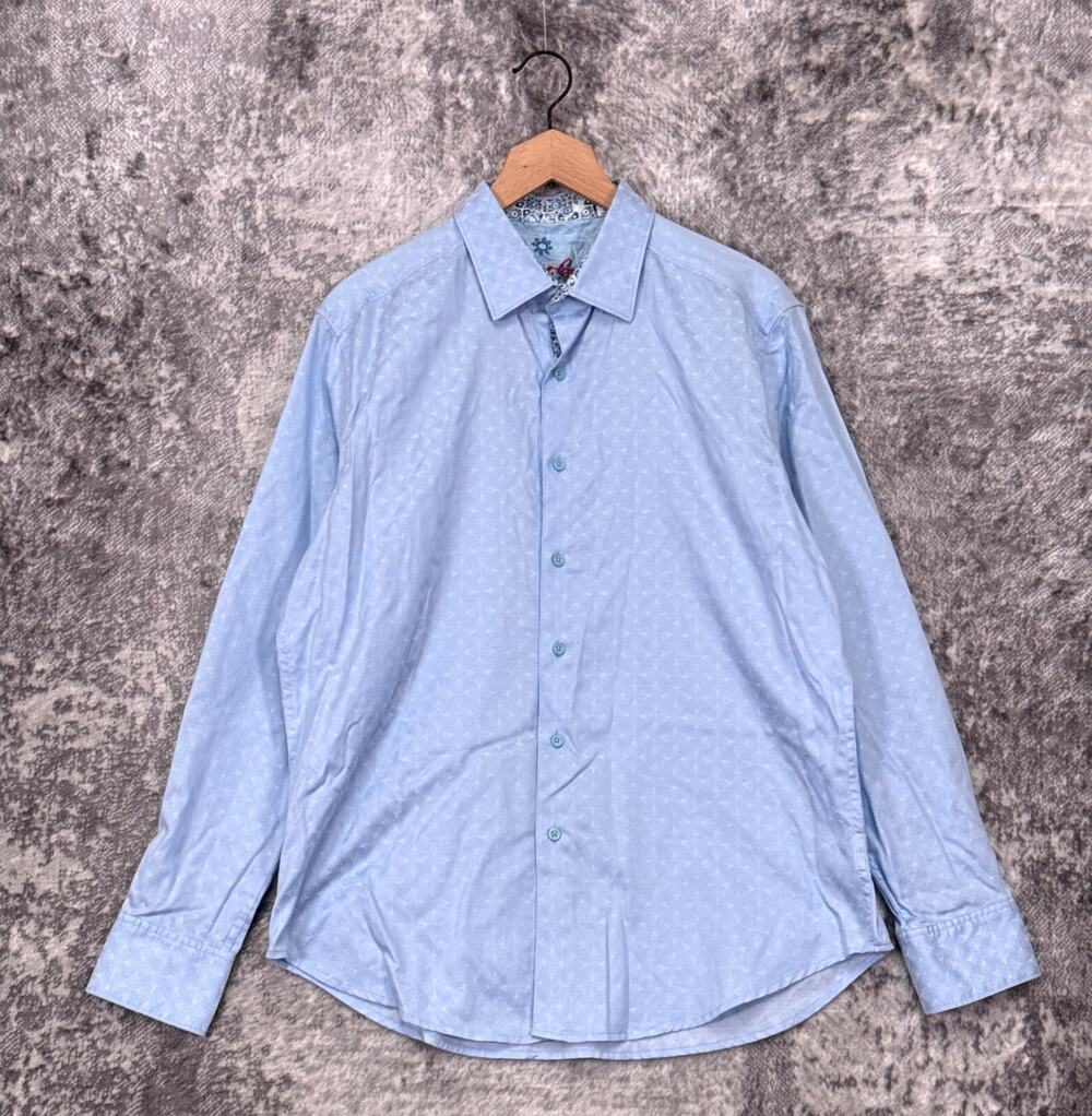 Robert Graham Shirt Large Mens Blue Circle Geometric Jacquard Long Sleeve
